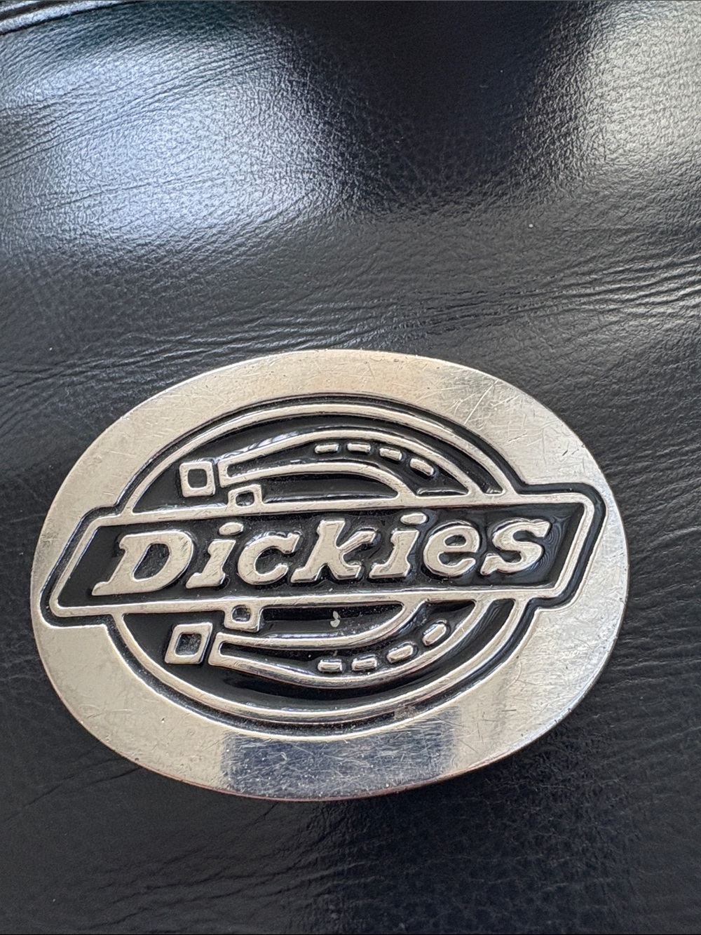 Vintage Dickies Silver Belt Buckle with Black Inlay